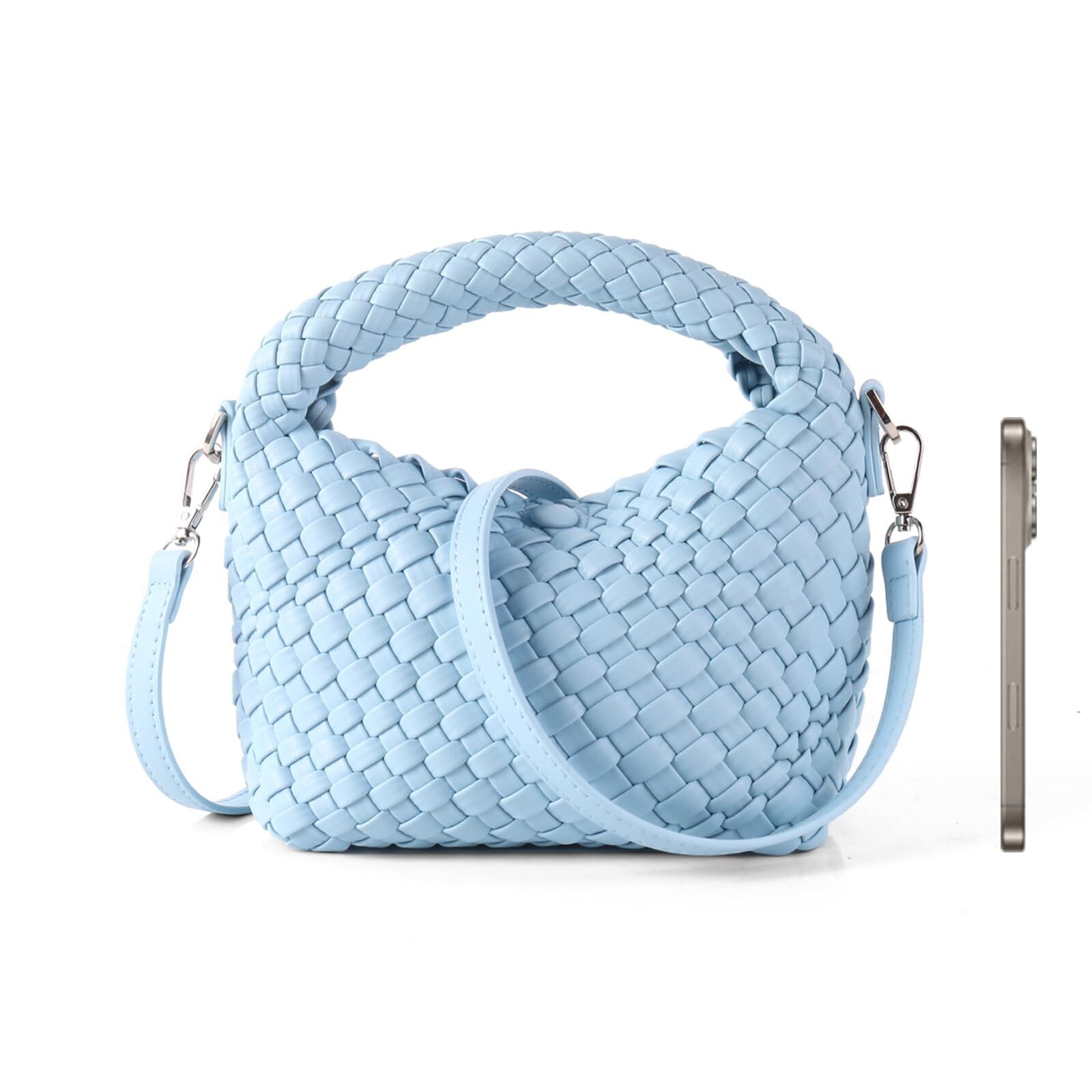 8465 Woven Handbag Small Metallic Purse With Detachable Crossbody Strap